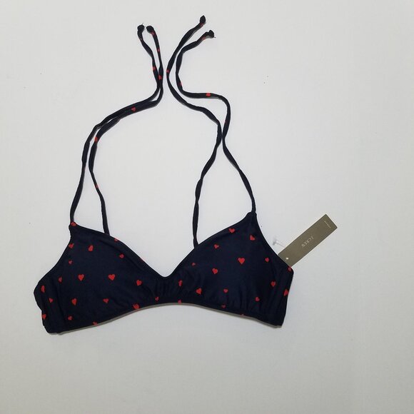 NWT J. Crew Navy Hearts Swim Bikini Top Size S - Picture 1 of 6